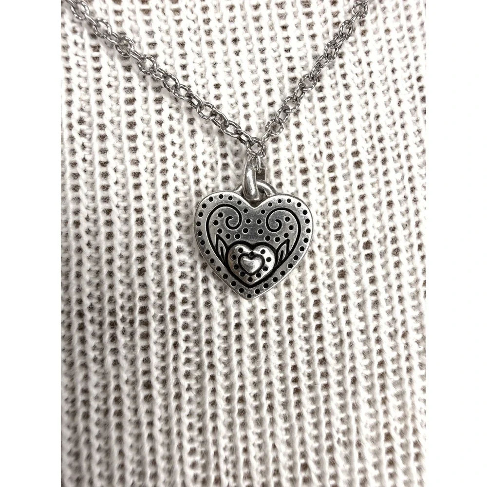 Brighton Love Heart Necklace Silver Plated Y2K Retired Pendant‎ Adjustable Chain